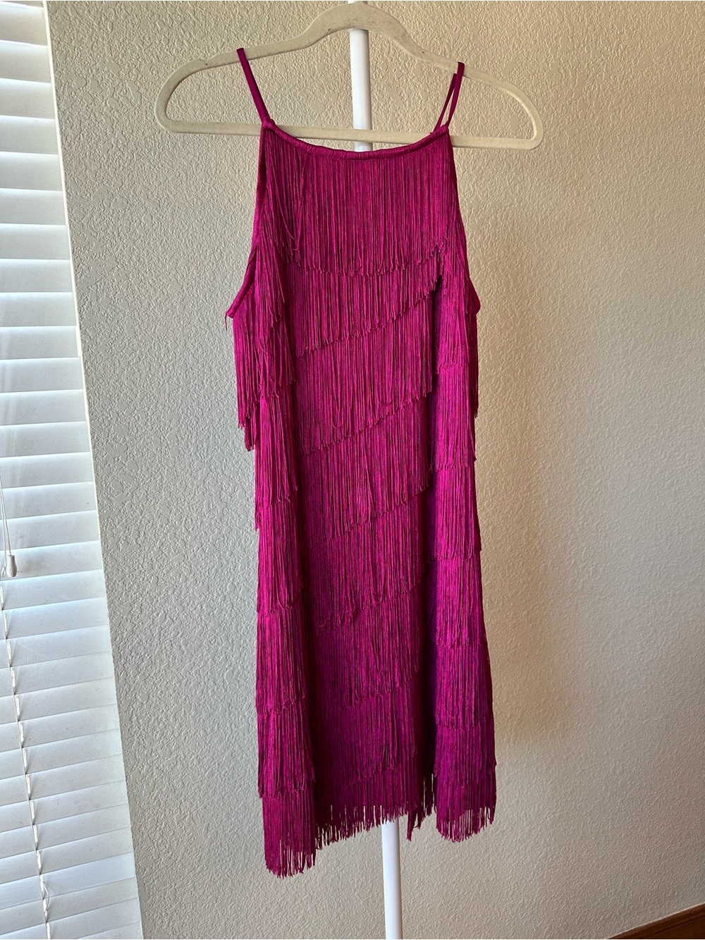 White House black market magenta tiered fringe flapper mini dress magenta large